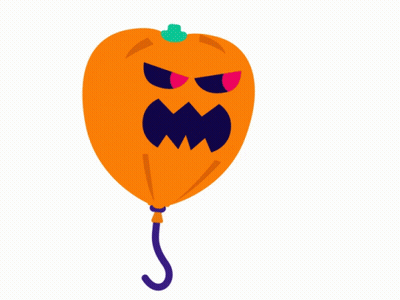 Halloween Balloon With Pumpkin Face And Green Top GIF