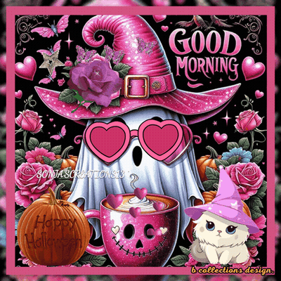 Halloween Ghost In Pink Hat GIF