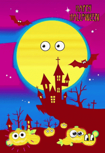 Halloween Greeting Card With Castle and Pumpkins