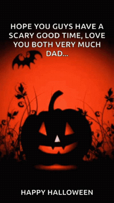 Halloween Greeting Card With Pumpkin And Bats GIF