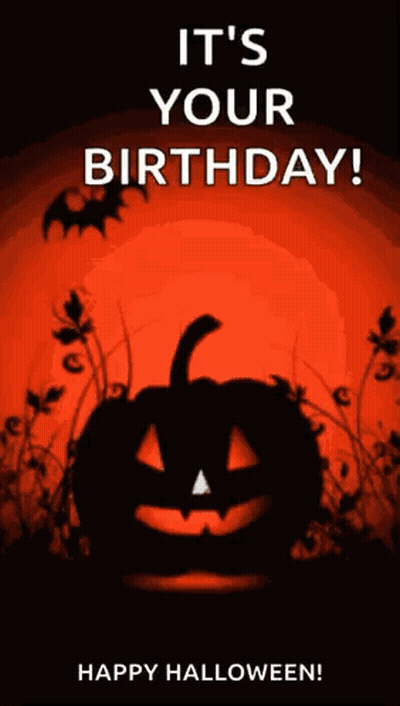 Halloween Greeting Card With Pumpkin And Bats GIF