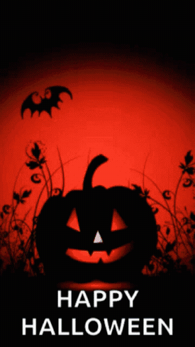 Halloween Greeting Card With Pumpkin And Bats GIF