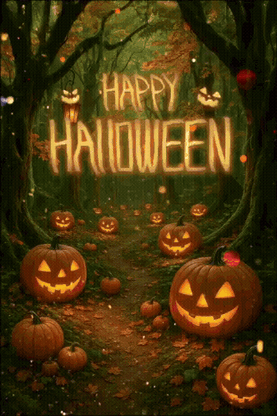 Halloween Greeting Card With Pumpkins Saying Happy Halloween GIF