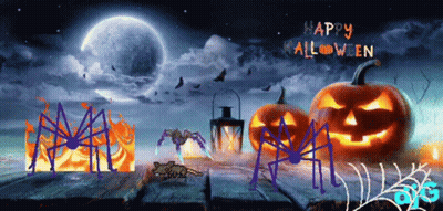 Halloween Greeting With Pumpkins And Spiders GIF