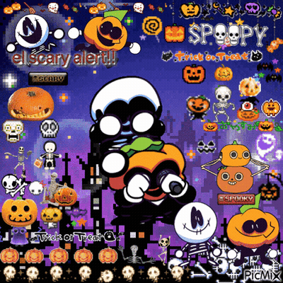 Halloween Icons Collage With Skeletons And Pumpkins GIF