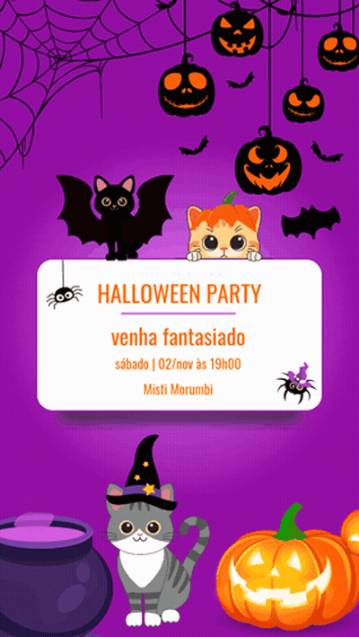 Halloween Party Invitation With Cats Bats Pumpkins Spiders GIF