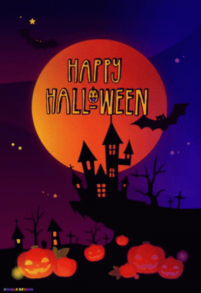 Halloween Poster With Pumpkins and Bats Saying Happy Halloween