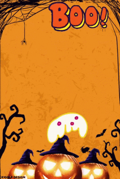 Halloween Poster With Pumpkins Saying Boo GIF