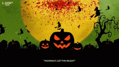 Halloween Poster With Witches and Pumpkins Saying Momma's Gettin Ready