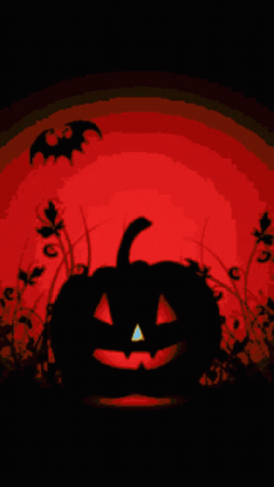 Halloween Pumpkin Silhouette With Bats And Rainbow GIF