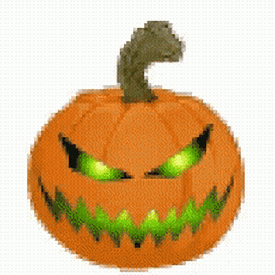 Halloween Pumpkin With Green Eyes And Spider GIF