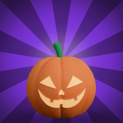 Halloween Pumpkin With Green Stem On Purple Striped Background GIF