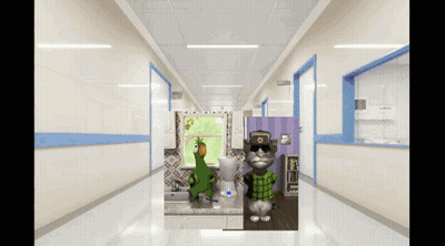 Hallway With Cat Picture And Parrot GIF
