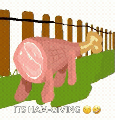 Ham With Bone Standing In Front Of Fence GIF