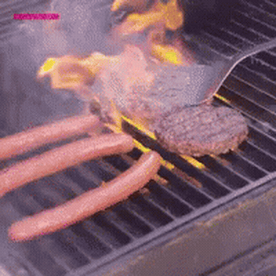 Hamburger And Hot Dogs On Grill GIF