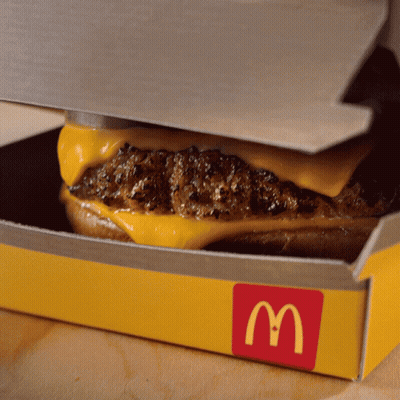 Hamburger In McDonald's Box With Lid Open GIF