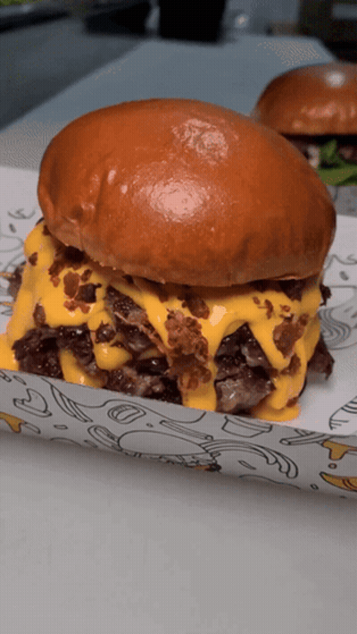 Hamburger With Cheese And Bacon Close Up GIF