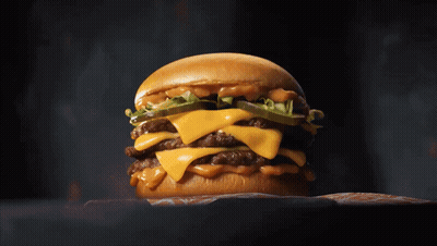 Hamburger with Cheese and Onion Rings
