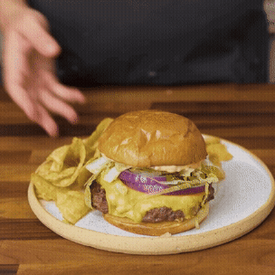 Hamburger With Cheese Lettuce And Onions GIF