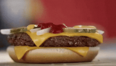 Hamburger With Cheese Pickles Onions And Ketchup GIF