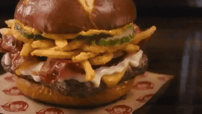Hamburger With Fries Bacon Cheese And Pickles GIF