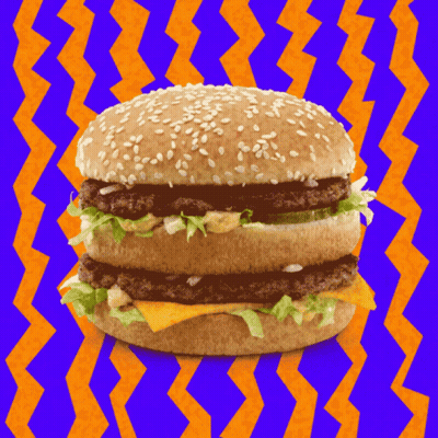 Hamburger With Sesame Seeds And Lettuce Purple Orange GIF
