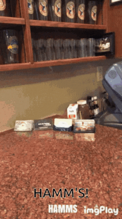 Hamm's Beer Written On Counter With Glasses GIF