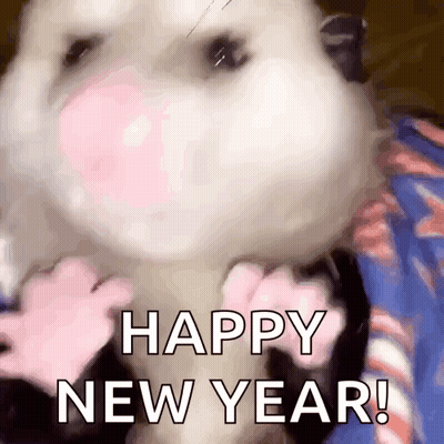 Hamster Blowing Pink Bubble Saying Happy New Year GIF