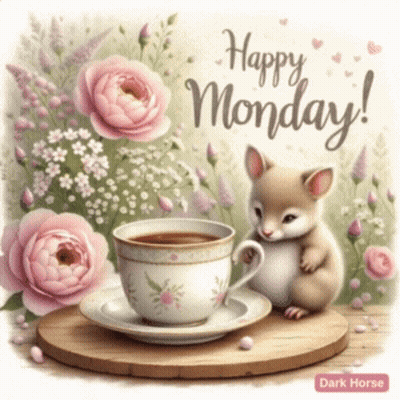 Hamster Sitting Next To Coffee Cup Happy Monday GIF