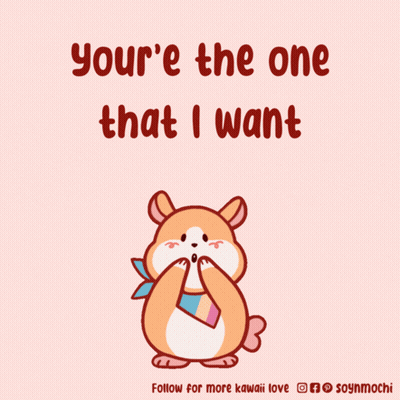 Hámster rodeado de corazones diciendo 'Eres el que quiero' GIF