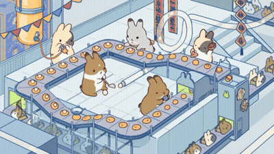 Hamsters On Conveyor Belt Making Donuts GIF