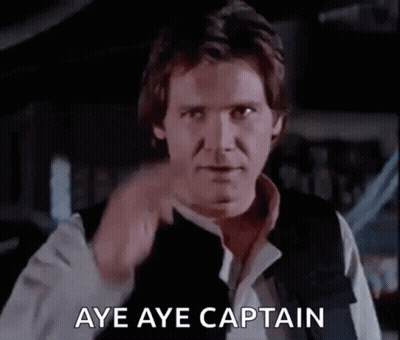 Han Solo From Star Wars Is Pointing His Finger At His Head And Saying Aye Aye Captain . GIF