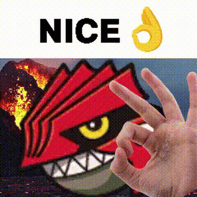 Hand Giving OK Sign In Front Of Red Monster Saying Nice GIF