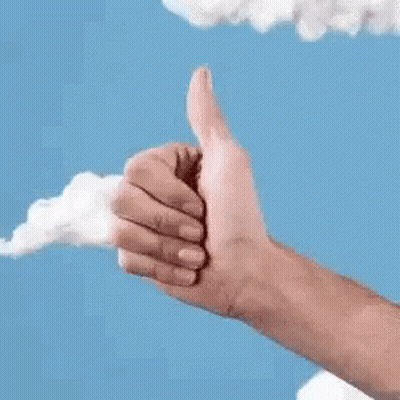Hand Giving Thumbs Up In Front Of Blue Sky With Clouds GIF