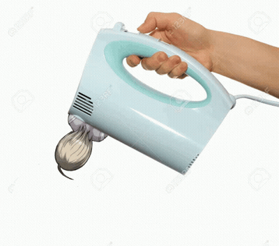 Hand Holding Blue Mixer With Girl Sticking Out GIF