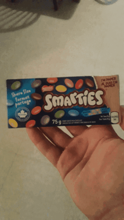 Hand Holding Box Of Smarties GIF
