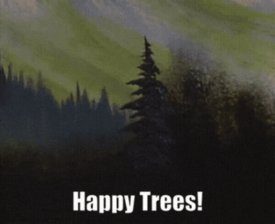 Hand Holding Brush With Happy Trees GIF
