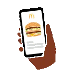 Hand Holding Cell Phone With Hamburger Sticker