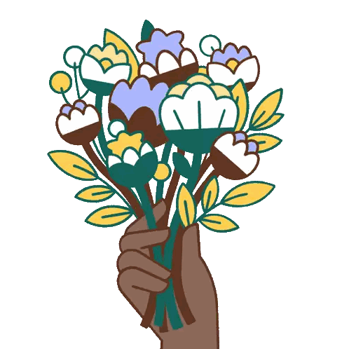 Hand Holding Flowers Cartoon Sticker