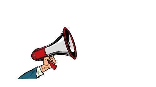 Hand Holding Megaphone With New Speech Bubble Sticker