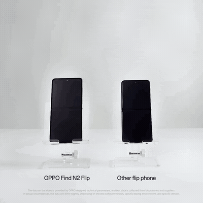 Hand Holding Oppo Find N2 Flip Phone Next To Another Flip Phone GIF