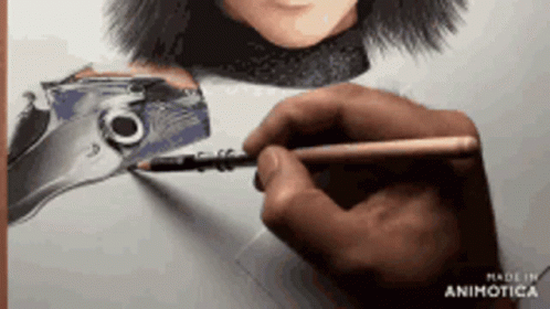 Hand Holding Pencil In Front Of Drawing Of Woman GIF