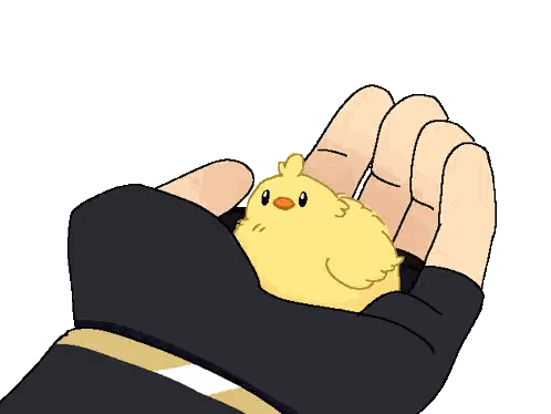 Hand Holding Small Yellow Bird With 3 Sticker