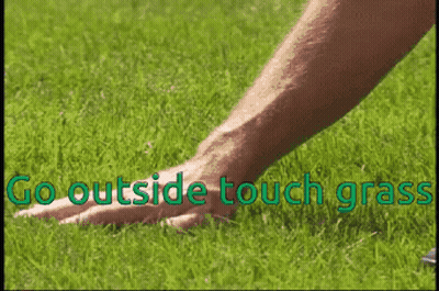 Hand on Grass Saying Go Outside Touch Grass