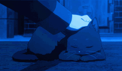 Hand Patting Blue Nightmare Cat In Anime GIF
