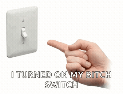 Hand Pointing At Light Switch Saying I Turned On My Bitch Switch GIF