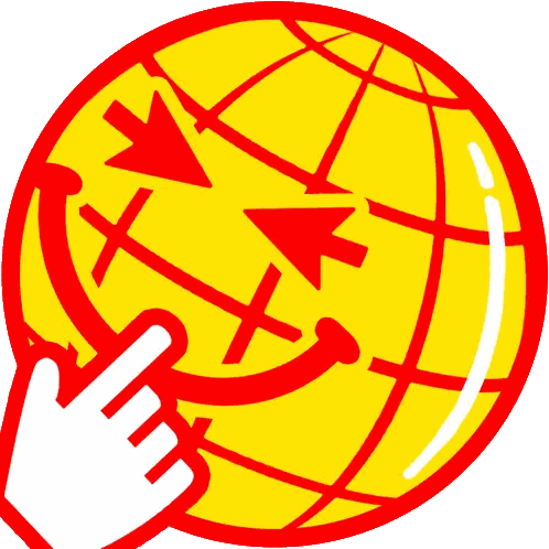 Hand Pointing At Yellow Globe With Red Arrows Sticker