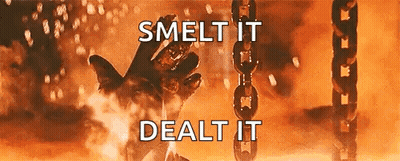 Hand Reaching Toward Chain Saying Smelt It Deal It GIF