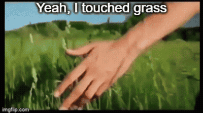 Hand Touching Grass Saying Yeah I Touched Grass GIF