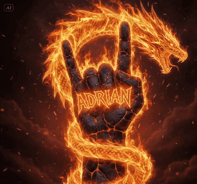 Hand With Adrian Written On It Surrounded By Flames GIF
